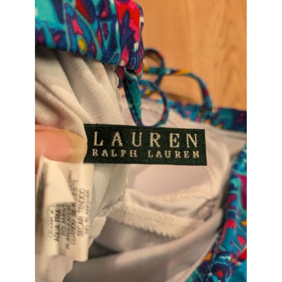 Ralph Lauren Green Label Blue Blue Floral Paisley One Piece Halter Swimsuit Sz 6 - Picture 5 of 9